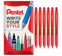 Pentel Energel X BL107 Retractable Gel Rollerball Pens - 0.7mm Nib - Pack of 6 in Envelope Gift Packaging (Red)