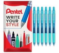 Pentel Energel X BL107 Retractable Gel Rollerball Pens - 0.7mm Nib - Pack of 6 in Envelope Gift Packaging (Turquoise)