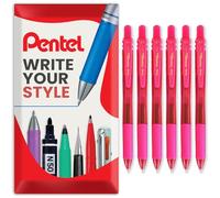 Pentel Energel X BL107 Retractable Gel Rollerball Pens - 0.7mm Nib - Pack of 6 in Envelope Gift Packaging (Pink)