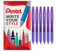 Pentel Energel X BL107 Retractable Gel Rollerball Pens - 0.7mm Nib - Pack of 6 in Envelope Gift Packaging (Violet)