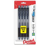 Pentel EnerGel-X Retractable Liquid Gel Pen 0.5mm Fine Line Needle Tip Black Ink 4 Pack (BLN105BP4A)