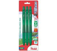 Pentel EnerGel-X Retractable Liquid Gel Pen (0.7mm) Medium Line Metal Tip Green Ink Pack of 3 (BL107BP3D)