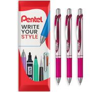 Pentel EnerGel XM BL77 - Retractable Liquid Gel Ink Pen - 0.7mm - 54% Recycled - In Envelope Gift Packaging - Pack of 3 - Pink