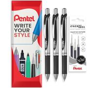 Pentel EnerGel XM BL77 - Retractable Liquid Gel Ink Pen - 0.7mm - 54% Recycled - In Envelope Gift Packaging - Pack of 3 Pens + 3 Refills (Black)
