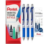 Pentel EnerGel XM BL77 - Retractable Liquid Gel Ink Pen - 0.7mm - 54% Recycled - In Envelope Gift Packaging - Pack of 3 Pens + 3 Refills (Blue)