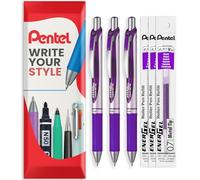 Pentel EnerGel XM BL77 - Retractable Liquid Gel Ink Pen - 0.7mm - 54% Recycled - In Envelope Gift Packaging - Pack of 3 Pens + 3 Refills (Violet)