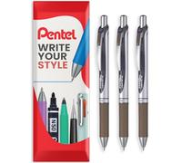 Pentel EnerGel XM BL77 - Retractable Liquid Gel Ink Pen - 0.7mm - 54% Recycled - In Envelope Gift Packaging - Pack of 3 - Sepia