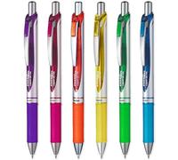 Pentel EnerGel XM BL77 - Retractable Liquid Gel Ink Pen - 0.7mm - 54% Recycled - Violet, Pink, Orange, Yellow, Lime Green & Sky Blue - Tropical Pack of 6
