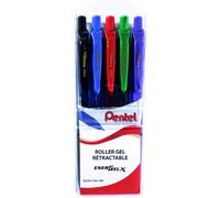 Pentel EnergelX Retractable Gel Roller Pens, 0.7 mm Tip Pochette de 5 Noir/Bleu/Rouge