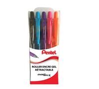 Pentel EnergelX Retractable Gel Roller Pens, 0.7 mm Tip Pochette de 5 Noir/Turquoise/Bleu ciel/Rose/Violet