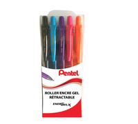 Pentel EnergelX Retractable Gel Roller Pens, 0.7 mm Tip Pochette de 5 Noir/Turquoise/Bleu ciel/Rose/Violet