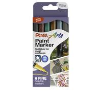 Pentel MSP10 Paint Marker Wallet, Fine Bullet Tip, Metallic Colours (6 Marker Pens)
