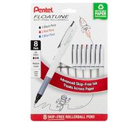 Pentel Floatune Rollerball, 0.8mm medium point, Black Red and Blue Ink, Pack of 8 pens (BY108PF8OFC)