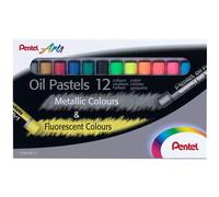 Pentel Fluorescent and Metallic Oil Pastels Set of 12 Assorted Colours PHN-MF12