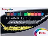 Pentel Fluorescent and Metallic Oil Pastels Set of 12 Assorted Colours, PHN-MF12