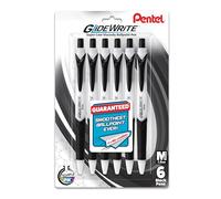 Pentel GlideWrite Ballpoint Pen with TechniFlo Ink, (1.0mm) Medium Line, Black Ink, 6-Pk