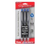 Pentel Glidewrite Signature Ballpoint Pen, (1.0mm) Medium, Black Barrel, Blue Ink, Pack of 3 (BX930ABP3C)