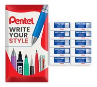 Pentel - Hi-Polymer Jumbo Plastic Rubbers Erasers - White Pack of 10 - in Envelope Gift Packaging