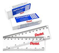 Pentel Hi-Polymer Jumbo Plastic Rubbers Erasers - White - Pack of 2 - Includes 2 Pentel Rulers