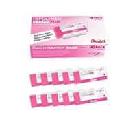Pentel Hi-Polymer Pink Block Eraser, 10-Ct Box - BCRF Pink Ribbon (ZEH10PC10-BC)