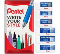Pentel Hi-Polymer Plastic Rubbers Erasers - Jumbo/Small - White - ZEH05/ZEH10 - Pack of 6 in Envelope Gift Packaging