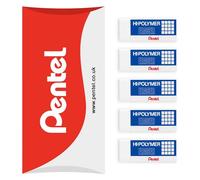 Pentel Hi-Polymer Plastic Rubbers Erasers - White - ZEH10 - Pack of 5 in Envelope Gift Packaging