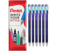 Pentel Hybrid - Dual Metallic - Liquid Gel Rollerball Pens - K110 - Violet & Metallic Blue Ink - Pack of 6 in Envelope Gift Packaging