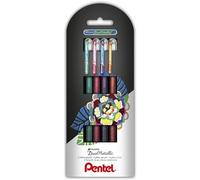 Pentel Hybrid Dual Metallic Wallet, 4 Gel pens, Green, Orange, Pink & Violet (1 of Each)