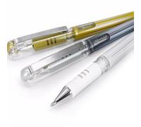 Pentel Hybrid Gel Grip Metallic Pens - 1.0mm Rollerball - Gold, Silver and White