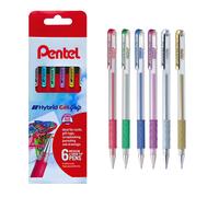 Pentel Hybrid Gel Grip Pens, Metallic Finish Mixed Colours, K118M/6W12 (6 Pack)