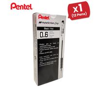 Pentel Hybrid Gel Grip Roller Ball Pen Black, 0.6mm Fine Point - Pack of 12
