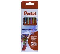 Pentel Hybrid Gel Grip Rollerball Pen 0.6mm Tip 0.3mm Line Black pkg of 6 Assorted Metallics