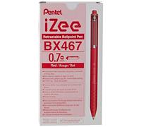 Pentel I Zee Retractable Ballpoint Pen, Red, 0.7 mm, Pack of 12