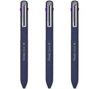 Pentel iZee 4 Colour Ballpoint Pen - Deep Violet Barrel - Multi Ink - Black, Violet, Blue & Green Ink - Pack of 3