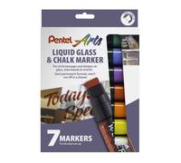 Pentel Jumbo Semi-Permanent Wet-Erase Liquid Glass & Chalkboard Marker Assorted Colours Pack of 7