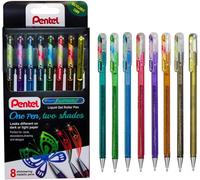 Pentel K110 Hybrid DualMetallic Gel Roller Pens, Fantasy Colours with 2 Glitter