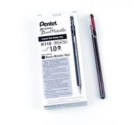 Pentel K110 Hybrid DualMetallic Gel Rollerbal 1.0mm Tip, Black/Metallic Red (Pack of 12)