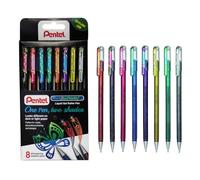 Pentel K110 Hybrid DualMetallic Gel Rollerball Pens, Assorted Metallic Colours (Wallet of 8)