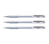 Pentel K118 Hybrid Gel Grip Ink Rollerball Pens 0.8 mm Tip Metallic Silver (Pack of 3)