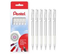 Pentel K118 Hybrid Gel Metallic Ink Pen - 0.8mm Tip Nib - With Rubber Finger Grip - White Ink (6)
