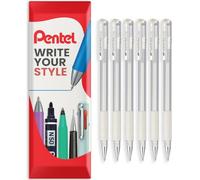 Pentel K118 Hybrid Gel Metallic Ink Pen - 0.8mm Tip Nib - With Rubber Finger Grip - White Ink - In Envelope Gift Packaging (6)