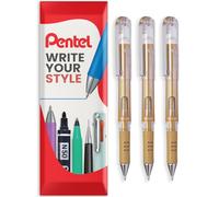Pentel K230 Hybrid Gel Grip Metallic Pen - 1.0mm Rollerball - Metallic Gold - Pack of 3 in Envelope Gift Packaging