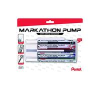 Pentel Markathon Pump Dry Erase Marker, Chisel Tip, Assorted Colors, 4 Pack with Eraser (MWL6SXBP4MKIT)