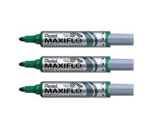 Pentel Maxiflo White Board Markers - Medium Bullet Point - Green Ink - Pack of 3 - Supplied Loose