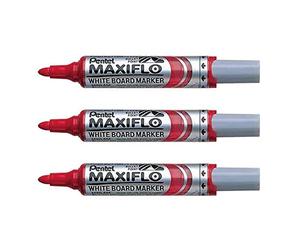 Pentel Maxiflo White Board Markers - Medium Bullet Point - Red Ink - Pack of 3 - Supplied Loose