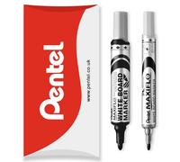 Pentel Maxiflo Whiteboard Marker Pen - Fine & Medium Bullet Tip - Black Ink - Pack of 2 Pens in Pillow Packaging