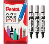 Pentel Maxiflo Whiteboard Marker Pen - Medium Bullet Tip - Black Ink - MWL5M - Pack of 3 Pens in Envelope Gift Packaging