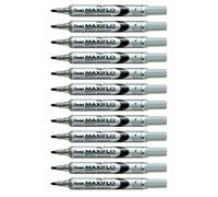 Pentel MWL5S Maxiflo Dry Wipe Whiteboard Marker, Fine Bullet Point, Black ink (Pack of 12)
