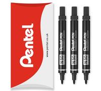 Pentel N50 Fine Permanent Marker - 4.3mm Bullet Tip - Multi Surface Use - Cardboard, Metal, Wood, Plastic & Glass Marker Pens - In Pillow Packaging - Pack of 3 (Black)