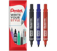 Pentel N50 Fine Permanent Marker - 4.3mm Bullet Tip - Multi Surface Use - Cardboard, Metal, Wood, Plastic & Glass Marker Pens - In Envelope Gift Packaging - Pack of 3 (Black, Blue, Red)